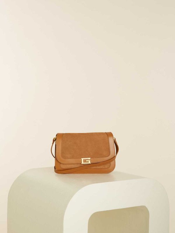 Guess Thea Mini Flap Läder Crossbody Väska Dam Bruna | 486750-ISK