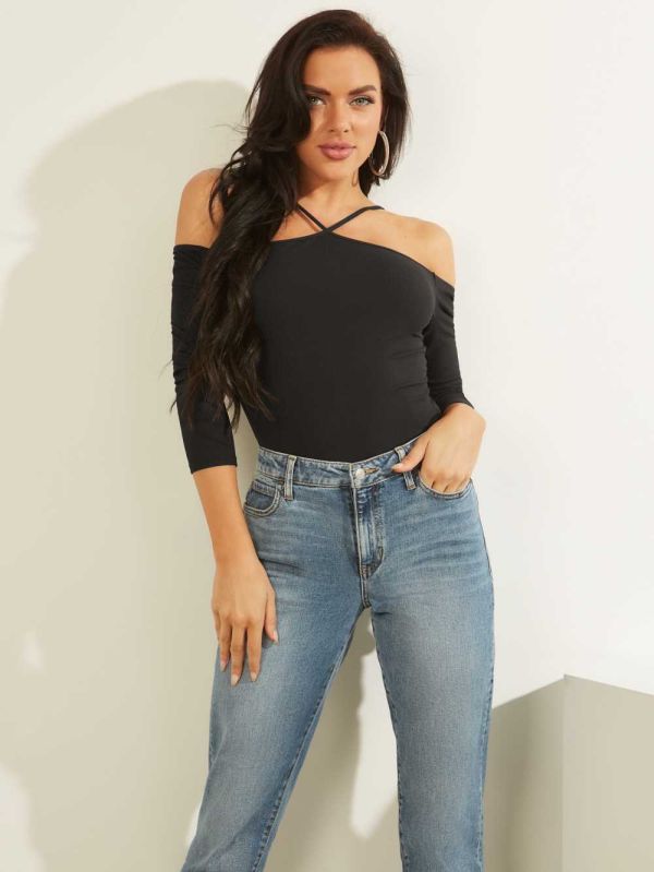 Guess Tiera Cold-Shoulder Top Blast Dam Svarta | 854160-VEK