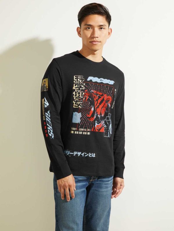 Guess Tiger Rays T-shirt Herr Svarta | 956378-WHV