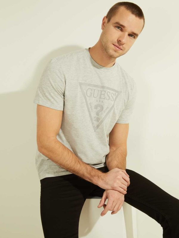 Guess Tonal Logo T-shirt Herr Ljusgrå | 204796-FLR