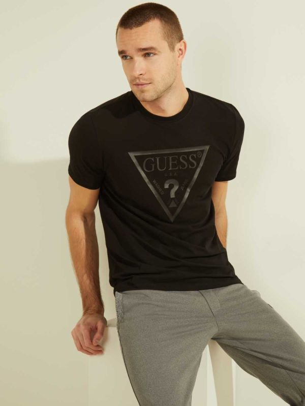 Guess Tonal Logo T-shirt Herr Svarta | 168937-LUJ