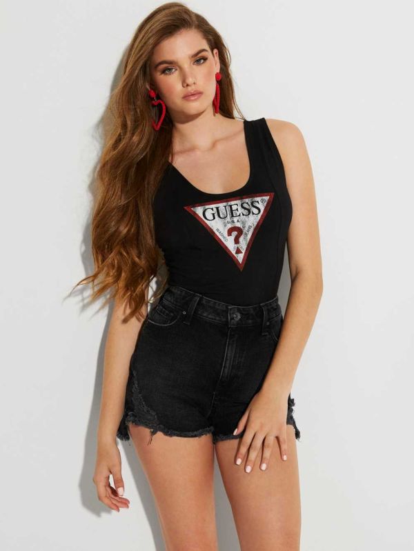 Guess Triangle Logo Bodysuit Dam Svarta | 579403-ZXH