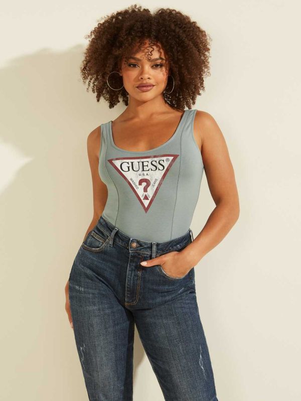 Guess Triangle Logo Bodysuit Dam Turkos | 142698-VUZ