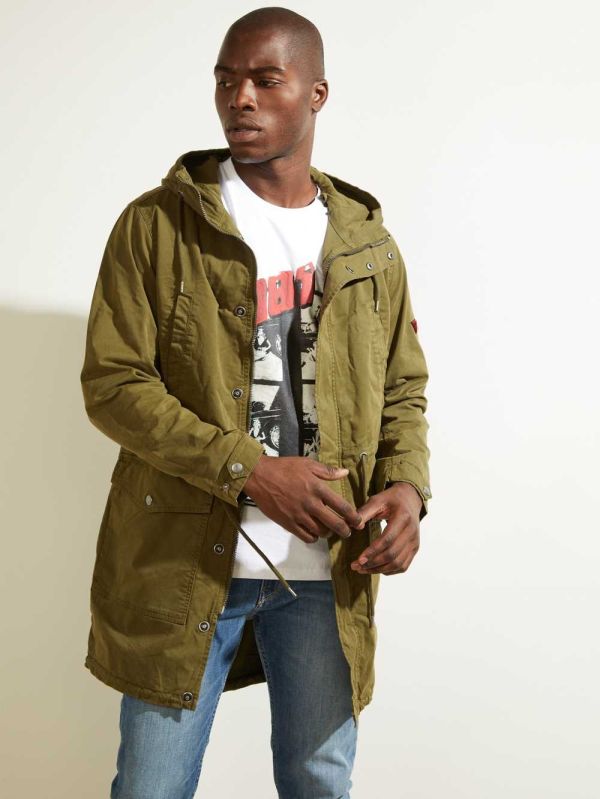 Guess Twill Parka Jacka Herr Mörkgröna Olika Färger | 023649-LUO