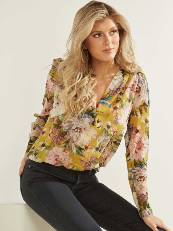 Guess V-Neck Blusar Dam Blommiga | 012346-FWU