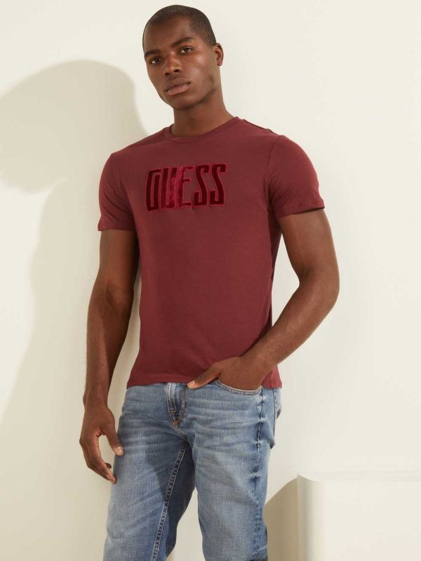 Guess Velvet Applique T-shirt Herr Lila | 689473-RMQ