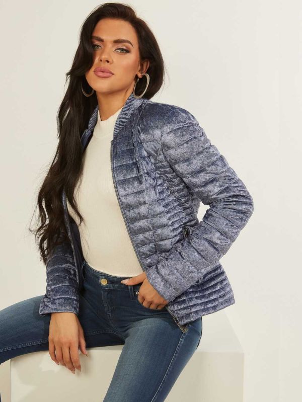 Guess Vera Velvet Quilted Jacka Dam Blå | 497053-WNH