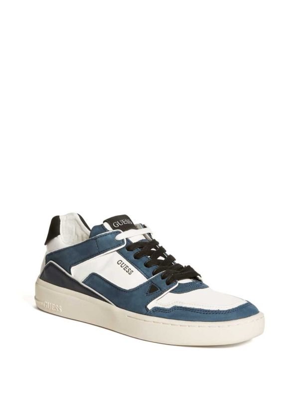 Guess Verona Low-Top Basketball Sneakers Herr Vita Blå | 156049-GOM