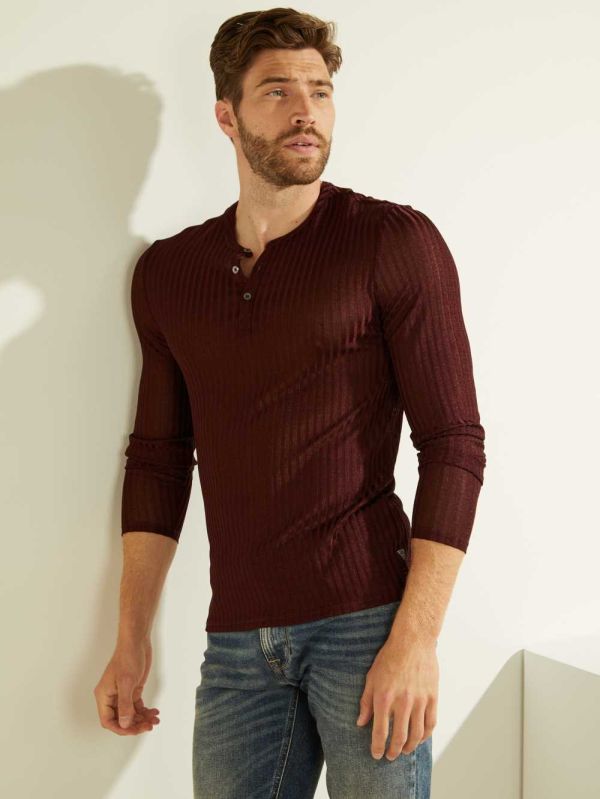 Guess Warehouse Long-Sleeve Henley T-shirt Herr Lila Olika Färger | 032198-KXL