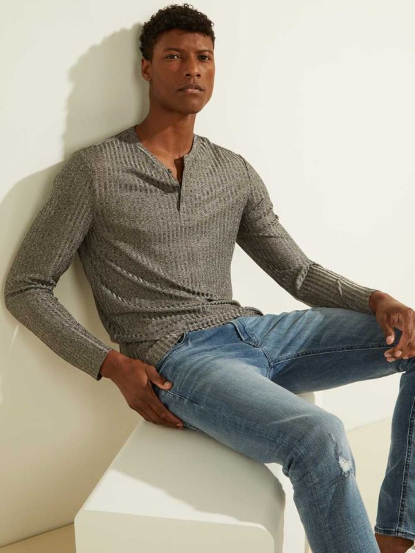 Guess Warehouse Long-Sleeve Henley T-shirt Herr Grå Olika Färger | 250749-PKD