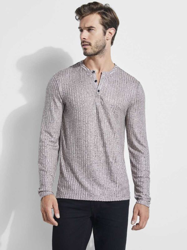 Guess Warehouse Long-Sleeve Henley T-shirt Herr Rosa Olika Färger | 816329-TYD
