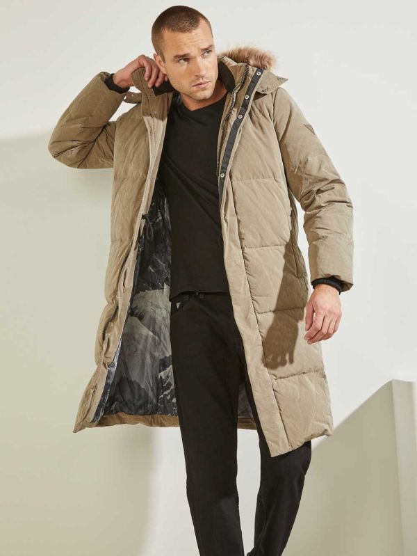 Guess Warm Touch Long Puffer Jacka Herr Khaki | 413697-DZU