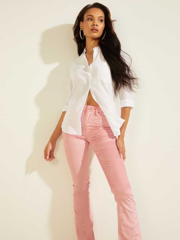 Guess Zurie Button-Down Skjorta Dam Vita | 138705-BRQ
