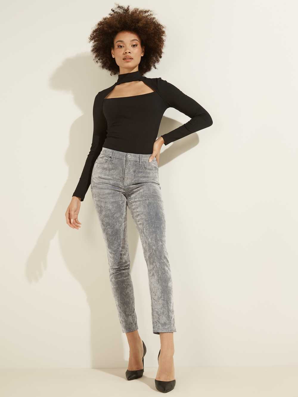 Guess 1981 Velvet Flocked Skinny Jeans Dam Grå | 043967-UPJ