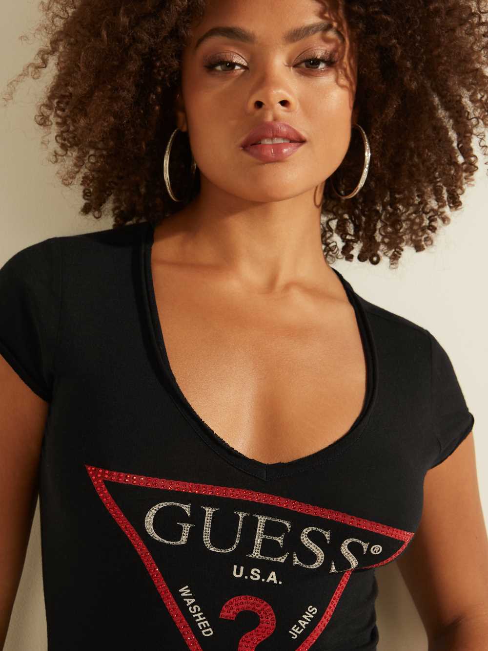 Guess Bling Logo T-shirt Dam Svarta Olika Färger | 940823-UHW