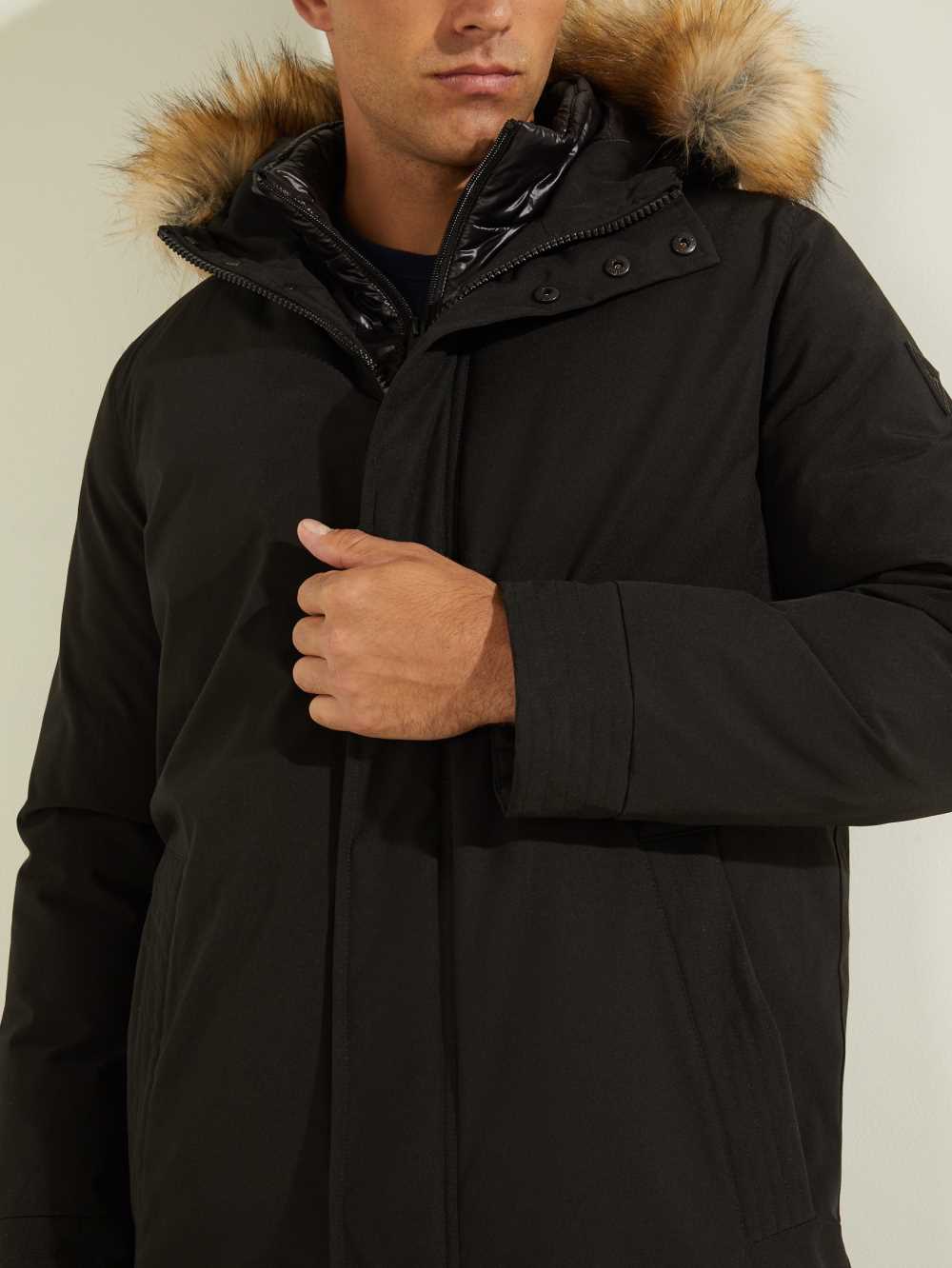 Guess Brian Faux-Fur Hooded Rockar Herr Svarta Olika Färger | 852019-GBJ