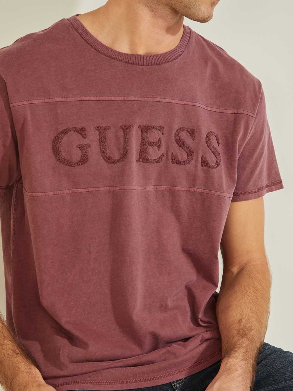 Guess Chenille Logo T-shirt Herr Vinröda Rosa | 687210-QGV