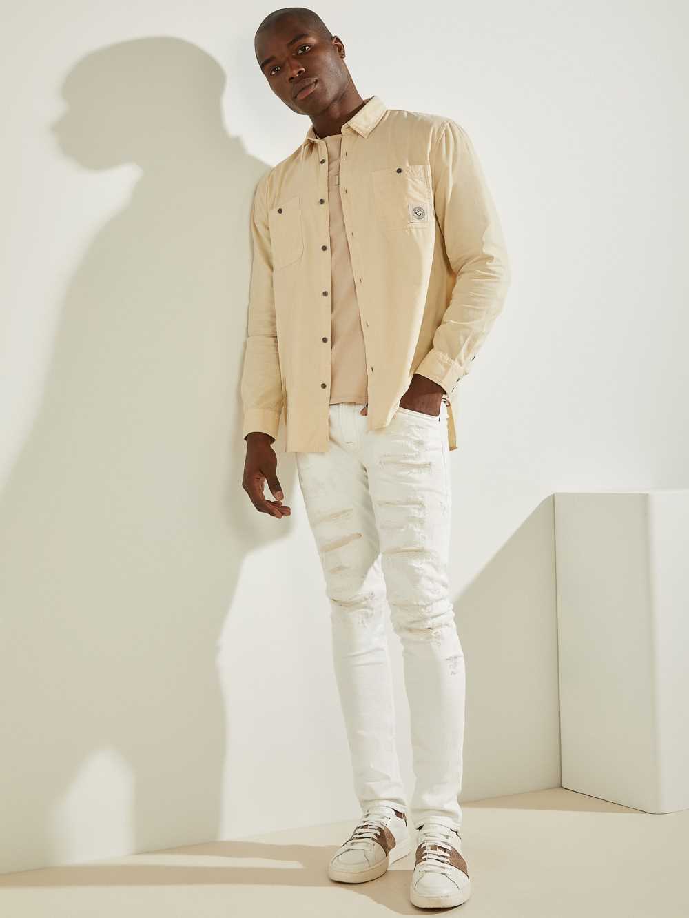 Guess Collins Corduroy Skjorta Herr Khaki Vita | 432579-BNE