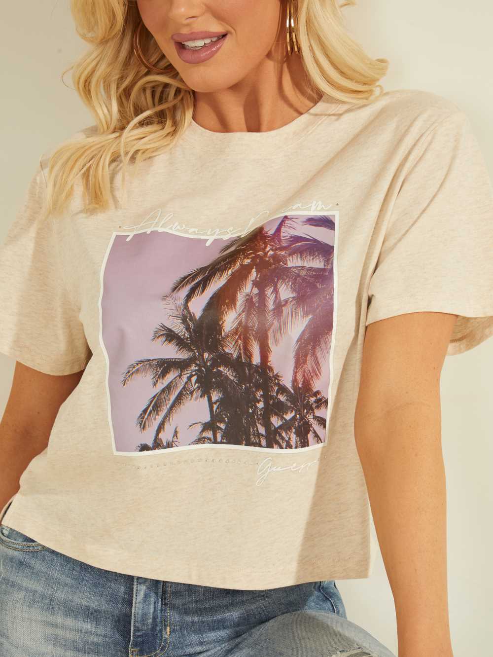 Guess Corinne Palms T-shirt Dam Vita | 365789-YJR