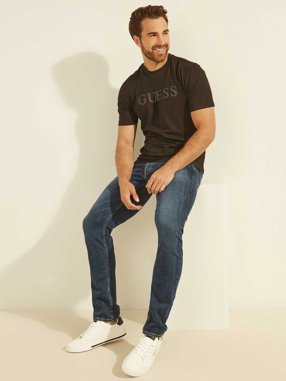 Guess Eco Alphy T-shirt Herr Svarta | 185374-VCI