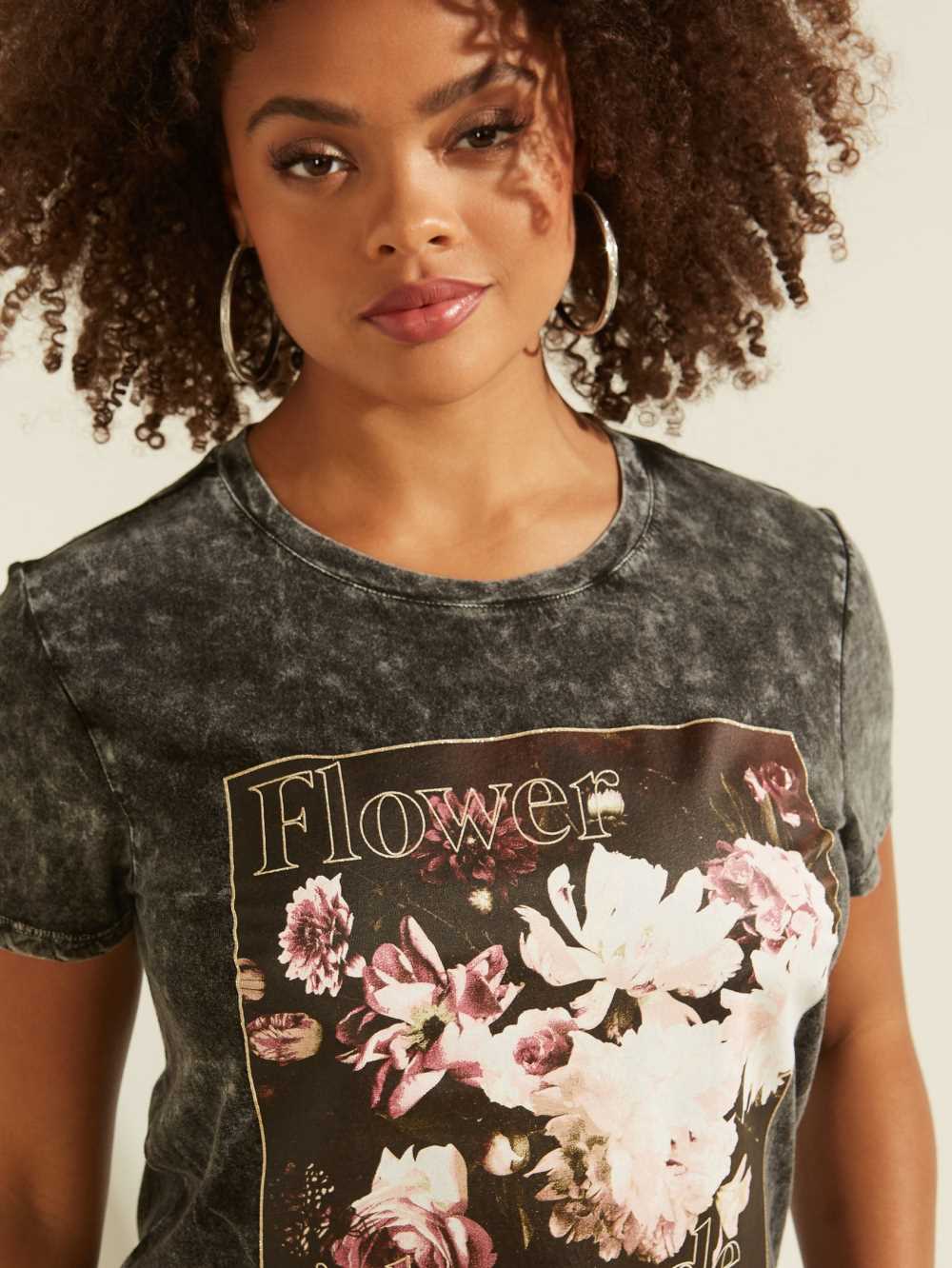 Guess Eco Flower A La Mode Easy T-shirt Dam Svarta Olika Färger | 096257-MHG