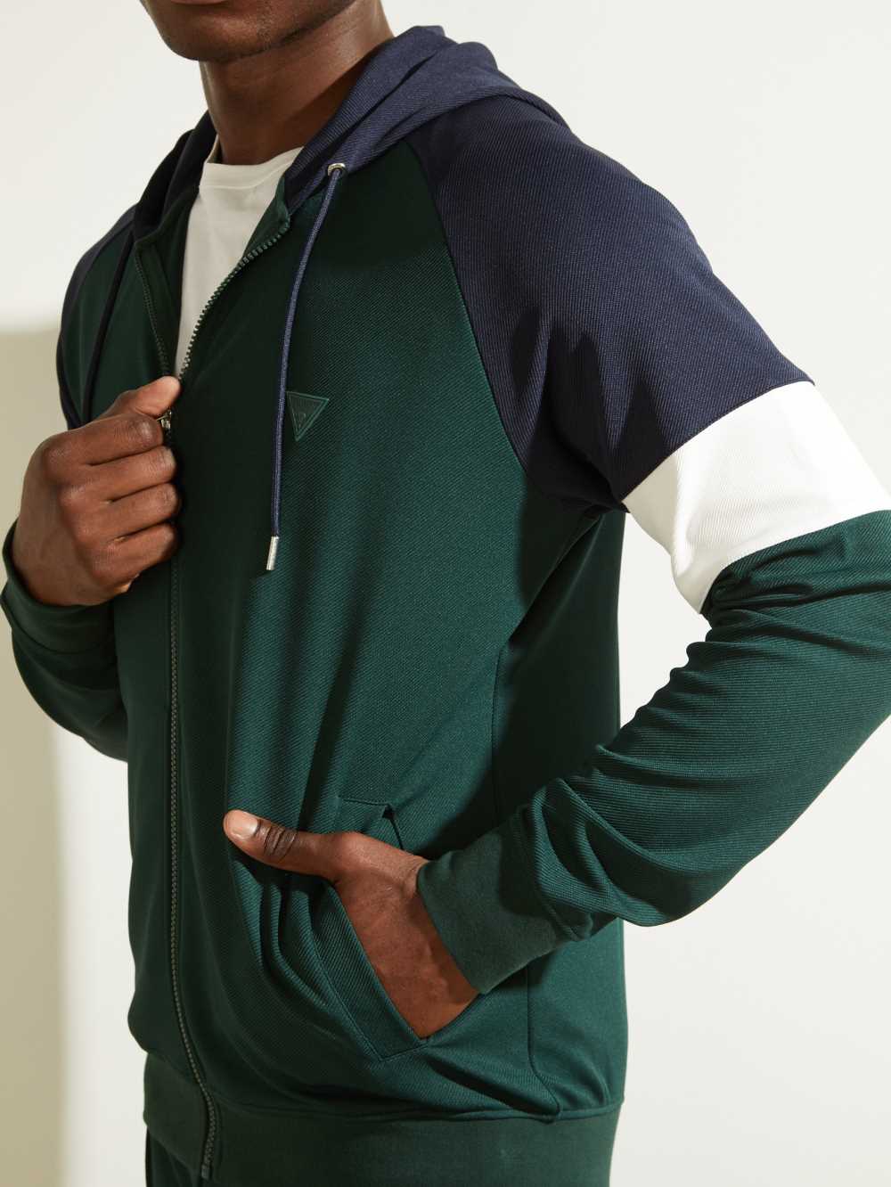 Guess Eco Phil Color-Block Zip-Up Hoodie Herr Mörkgröna | 845716-JRC