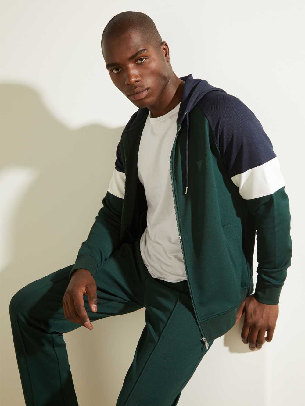 Guess Eco Phil Color-Block Zip-Up Hoodie Herr Mörkgröna | 845716-JRC