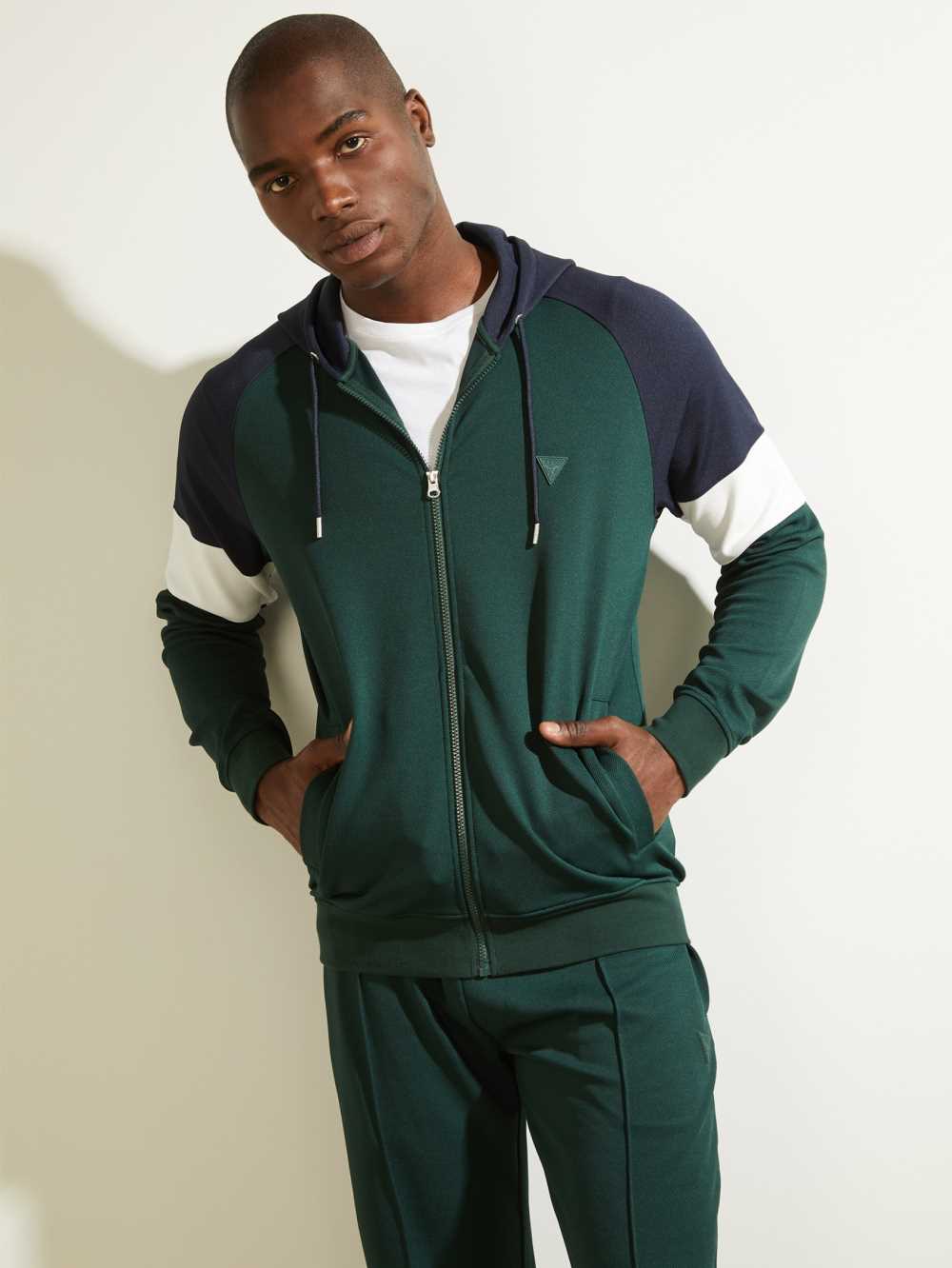 Guess Eco Phil Color-Block Zip-Up Hoodie Herr Mörkgröna | 845716-JRC
