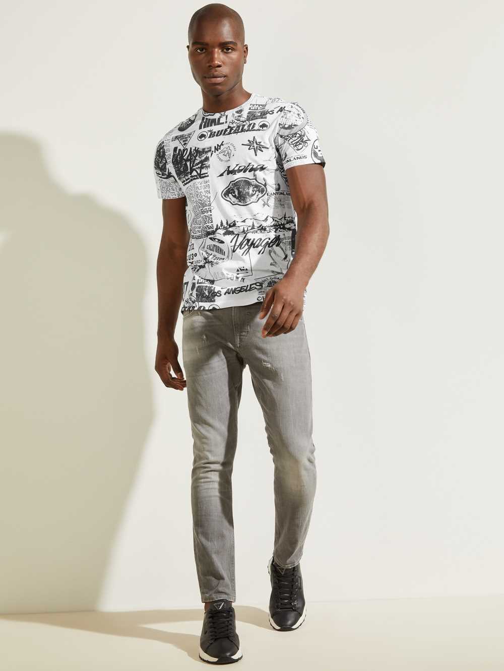 Guess Eco Resort Collage T-shirt Herr Vita Olika Färger | 541802-NUQ