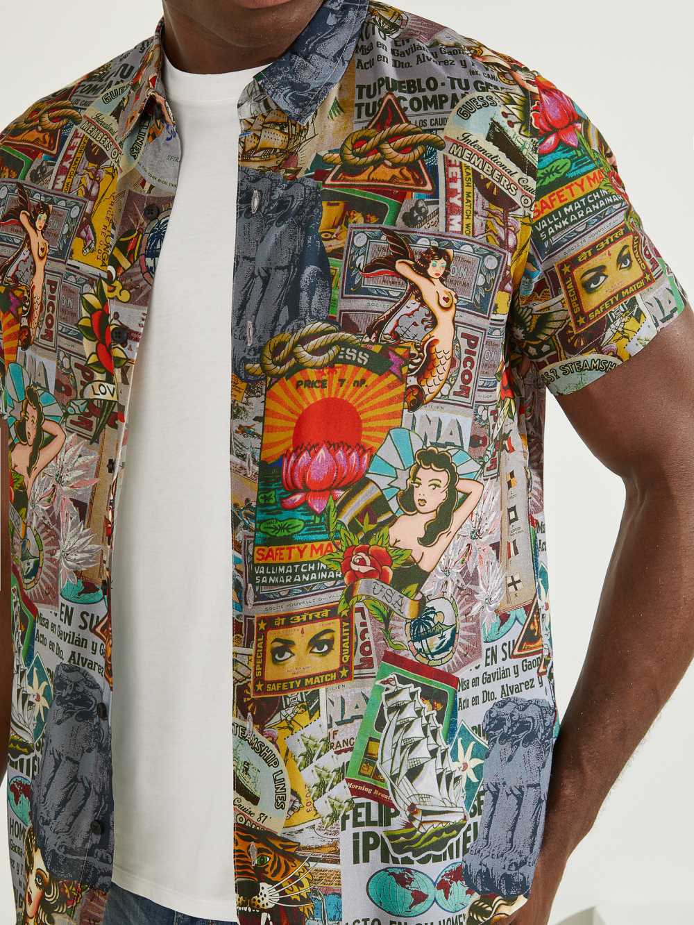 Guess Eco Vintage Collage Skjorta Herr Blå | 074592-UMB