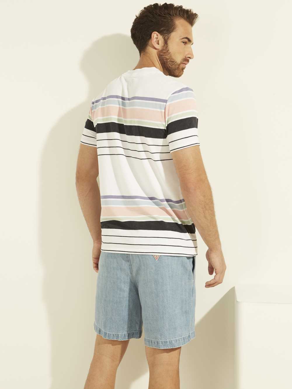 Guess Eli Acid Wash Stripe T-shirt Herr Vita | 854026-GZN
