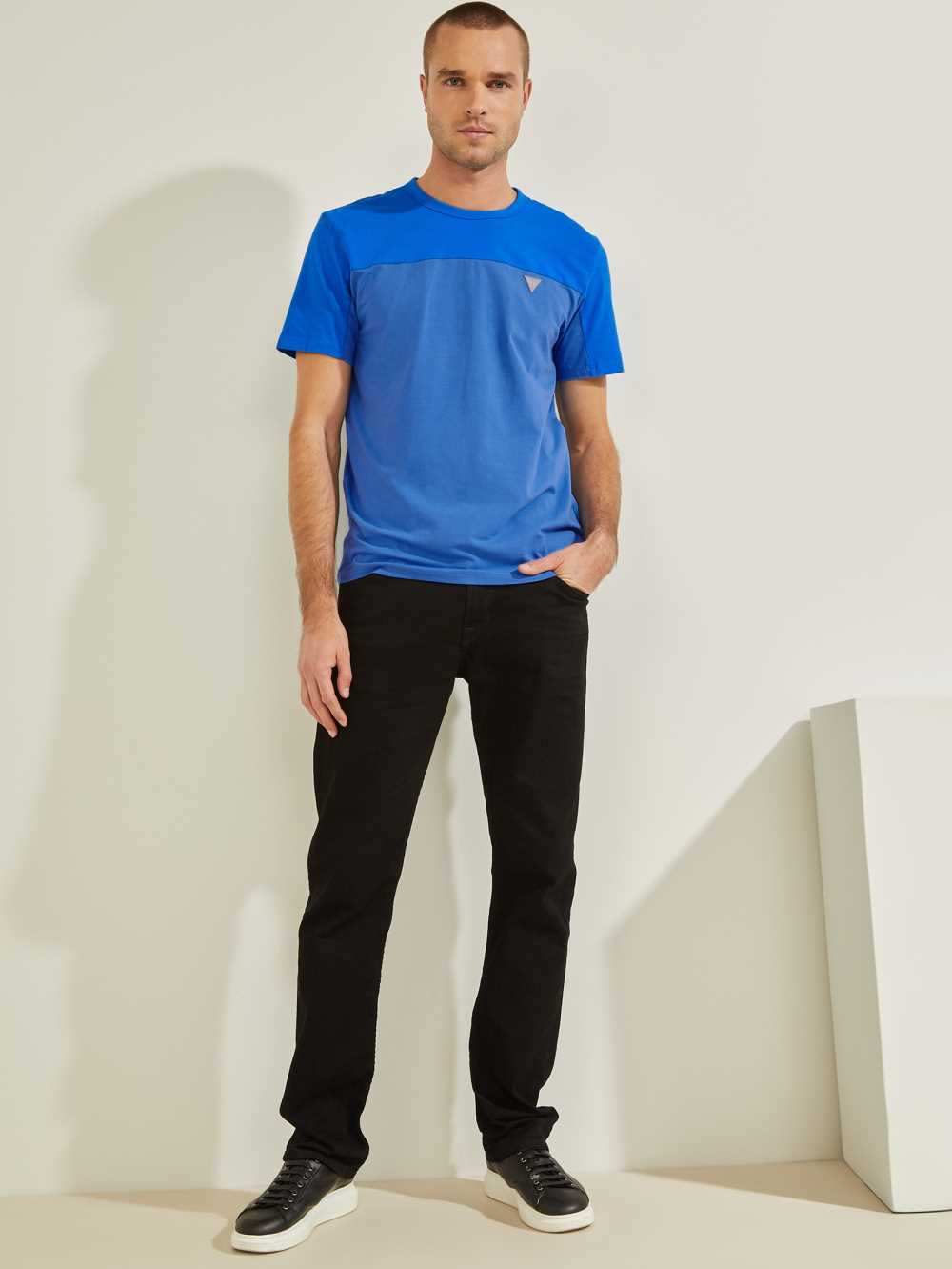 Guess Larrie Color-Block T-shirt Herr Blå | 361578-UFC