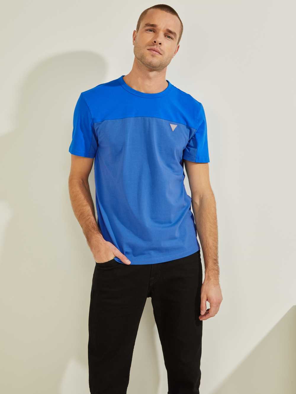 Guess Larrie Color-Block T-shirt Herr Blå | 361578-UFC