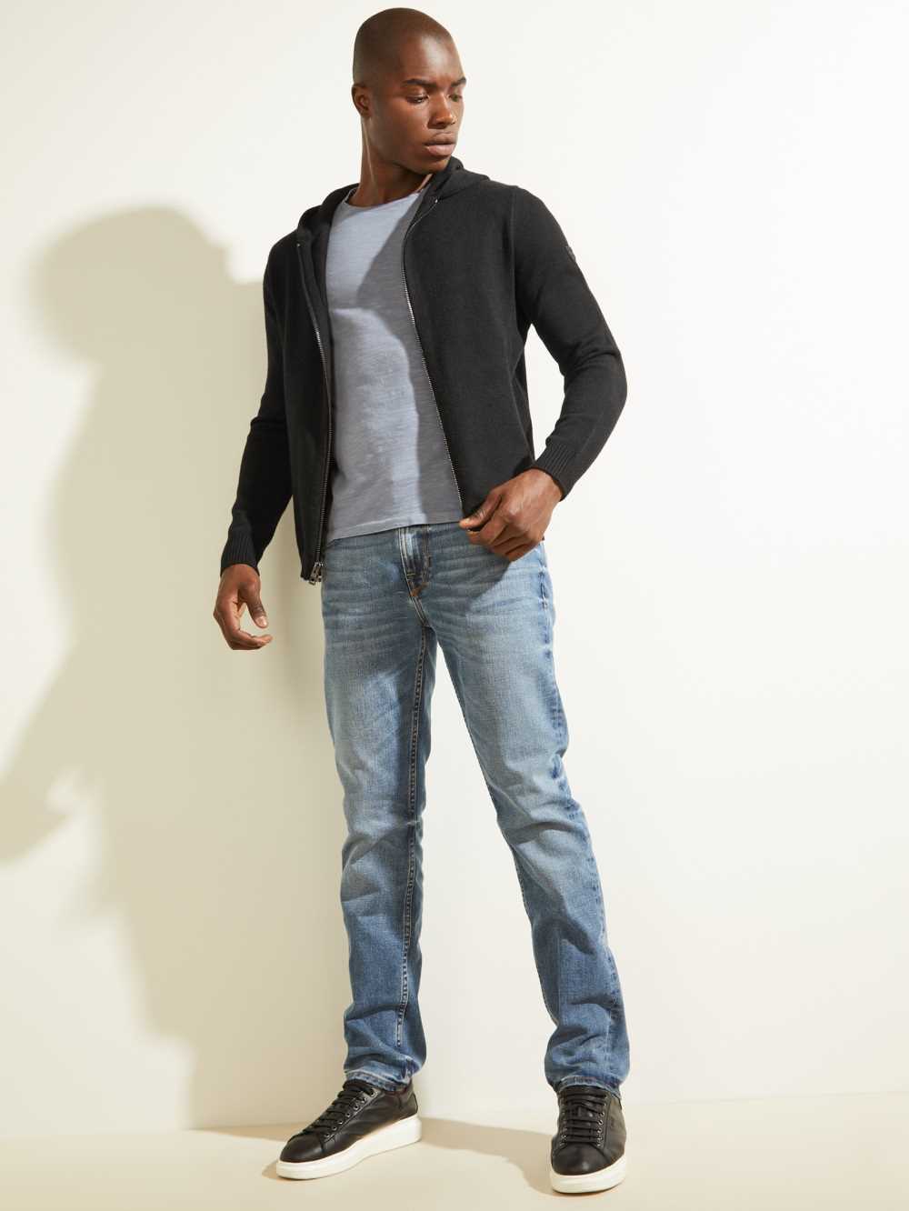 Guess Liam Zip-Up Hoodie Herr Svarta | 320864-WPU
