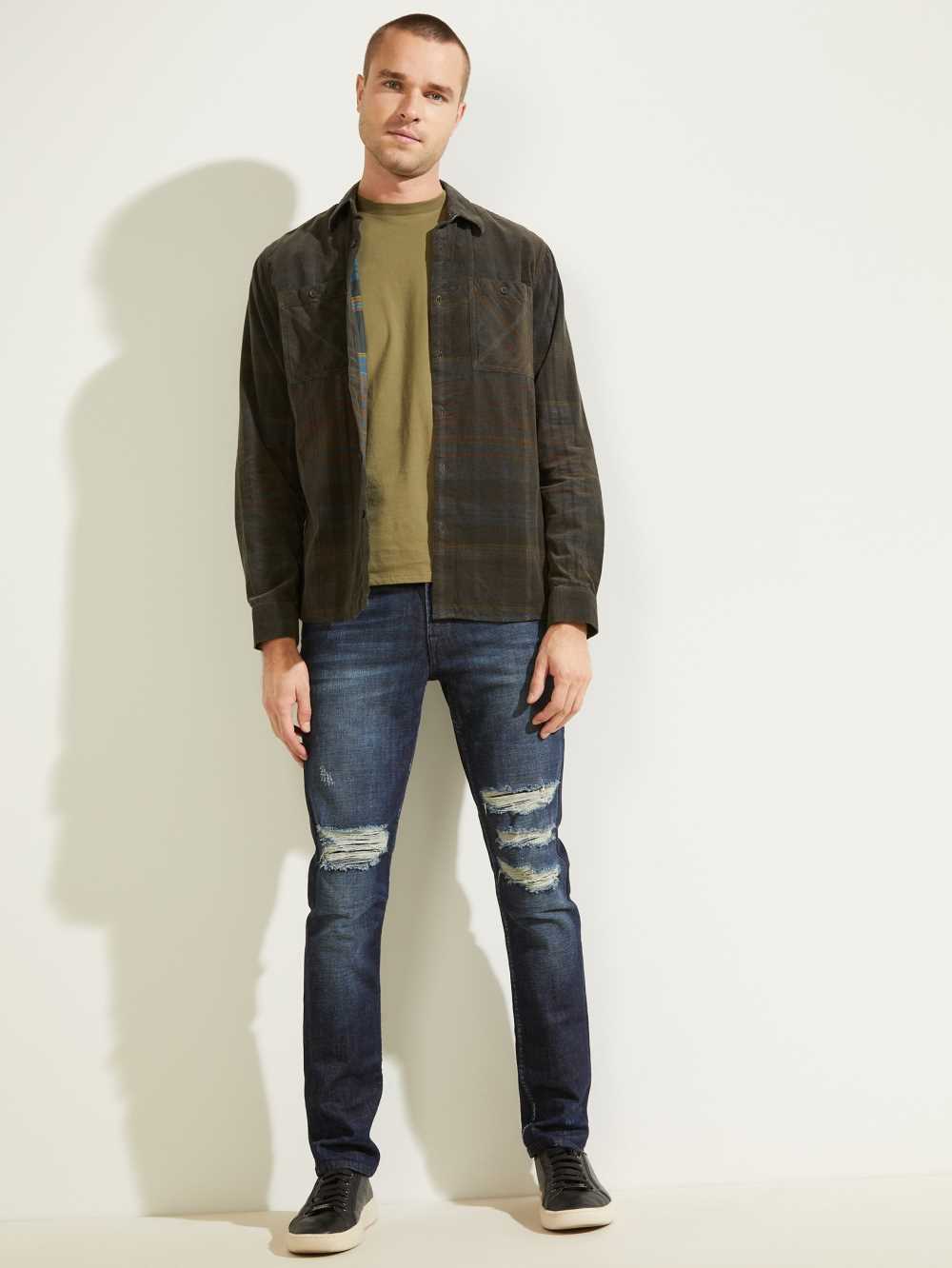 Guess Lincoln Plaid Corduroy Skjorta Herr Mörkgröna | 270364-VHG