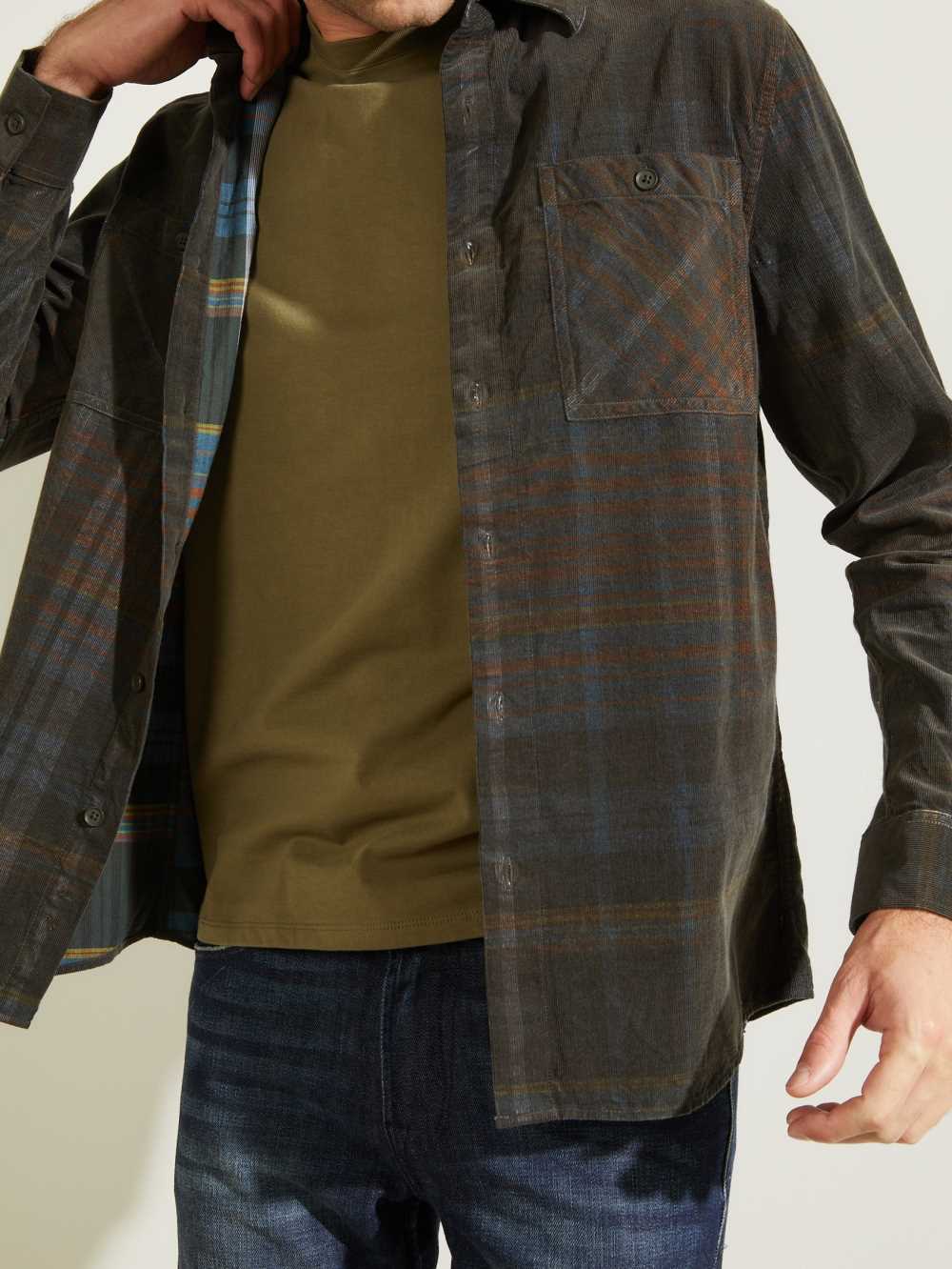 Guess Lincoln Plaid Corduroy Skjorta Herr Mörkgröna | 270364-VHG