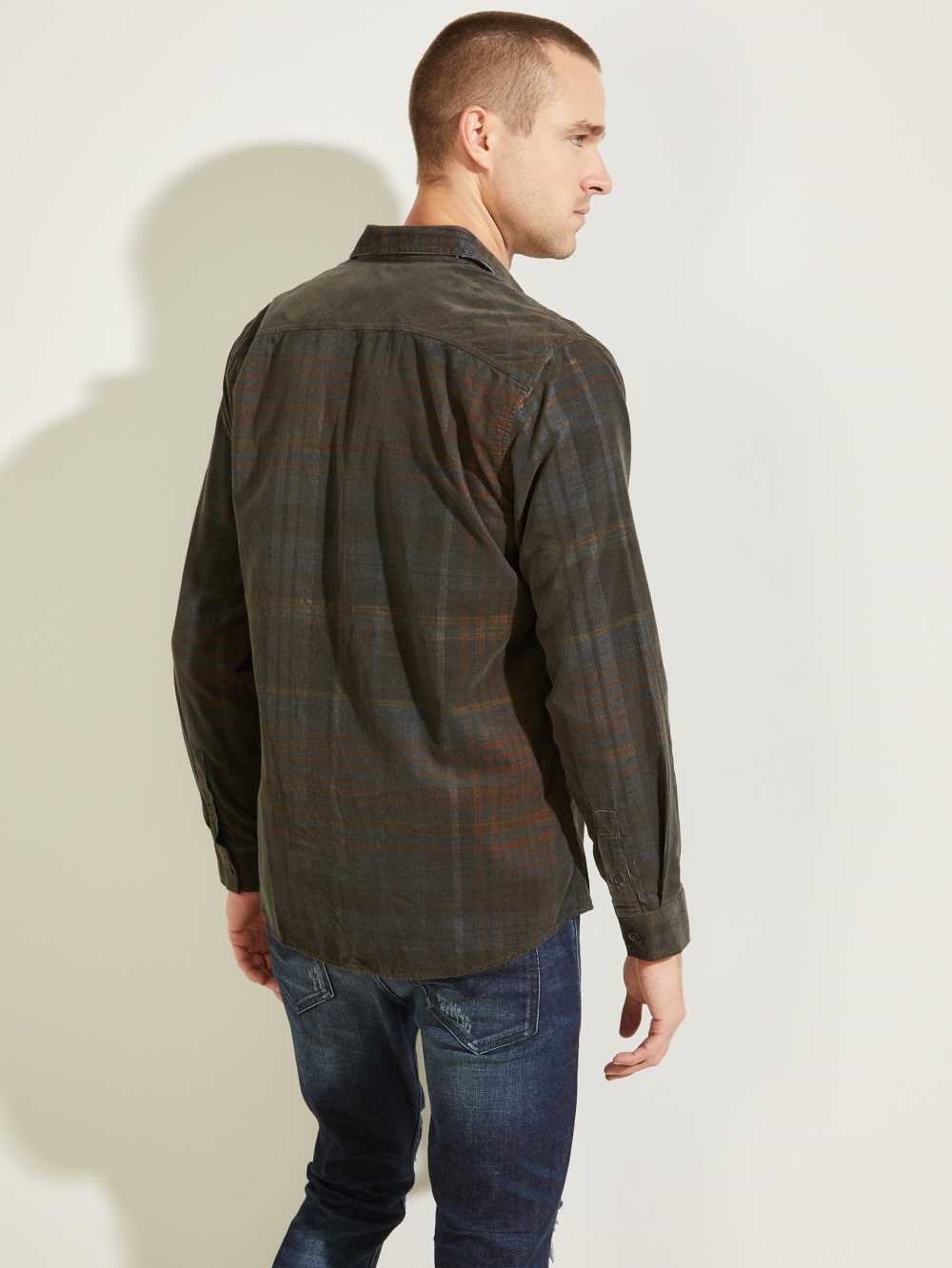 Guess Lincoln Plaid Corduroy Skjorta Herr Mörkgröna | 270364-VHG