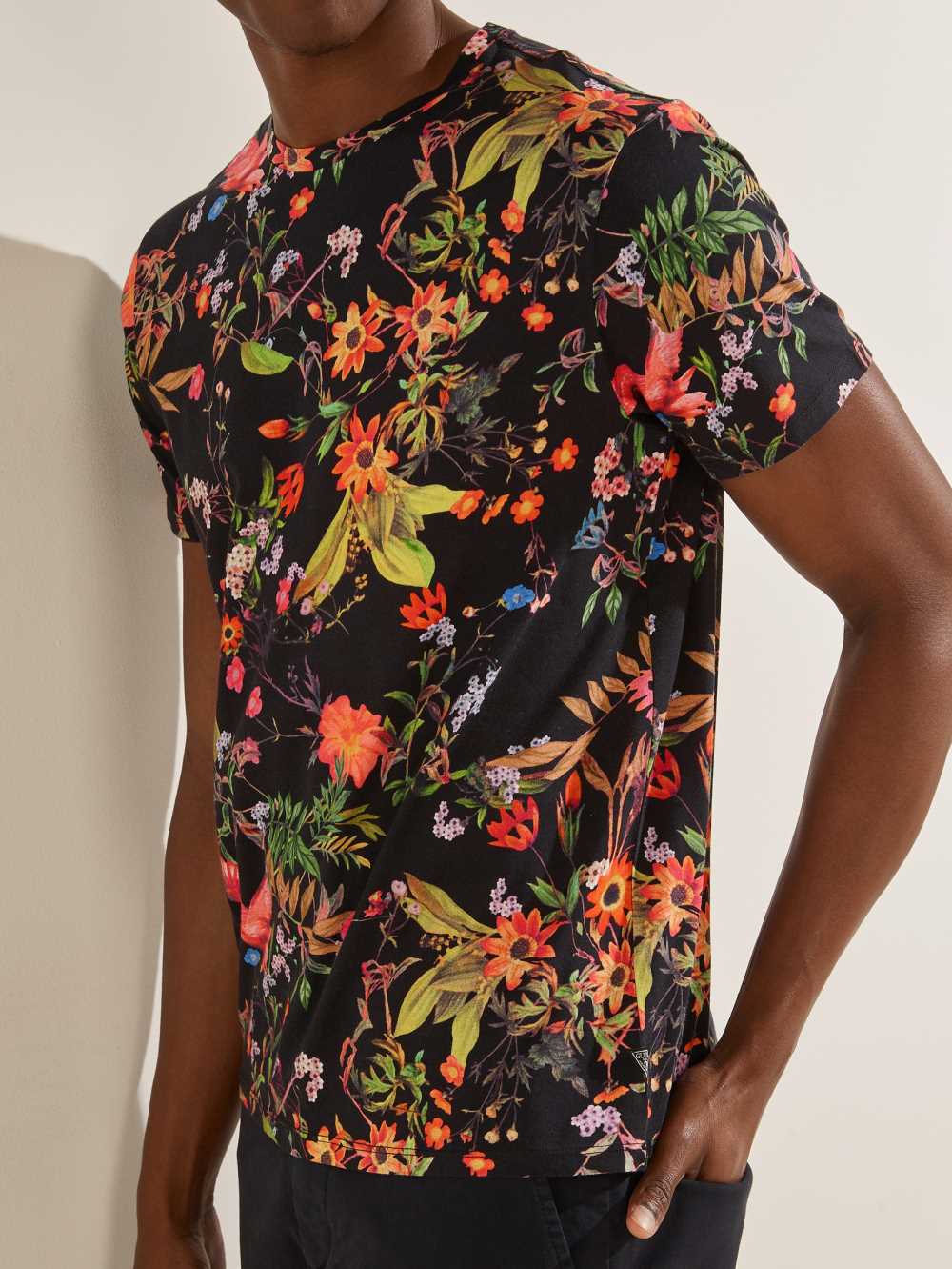 Guess Market Floral T-shirt Herr Svarta Olika Färger | 372046-LDY