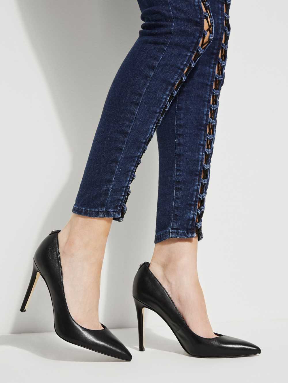 Guess Pointed Faux-Läder Pumps Pumps Dam Svarta | 409578-RQH