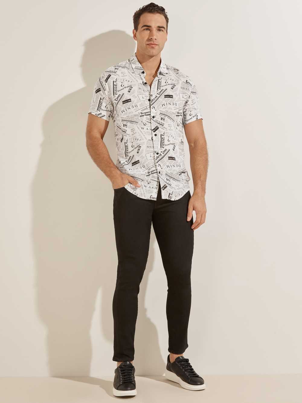 Guess Rebel News Skjorta Herr Vita Blommiga | 849015-ZKF