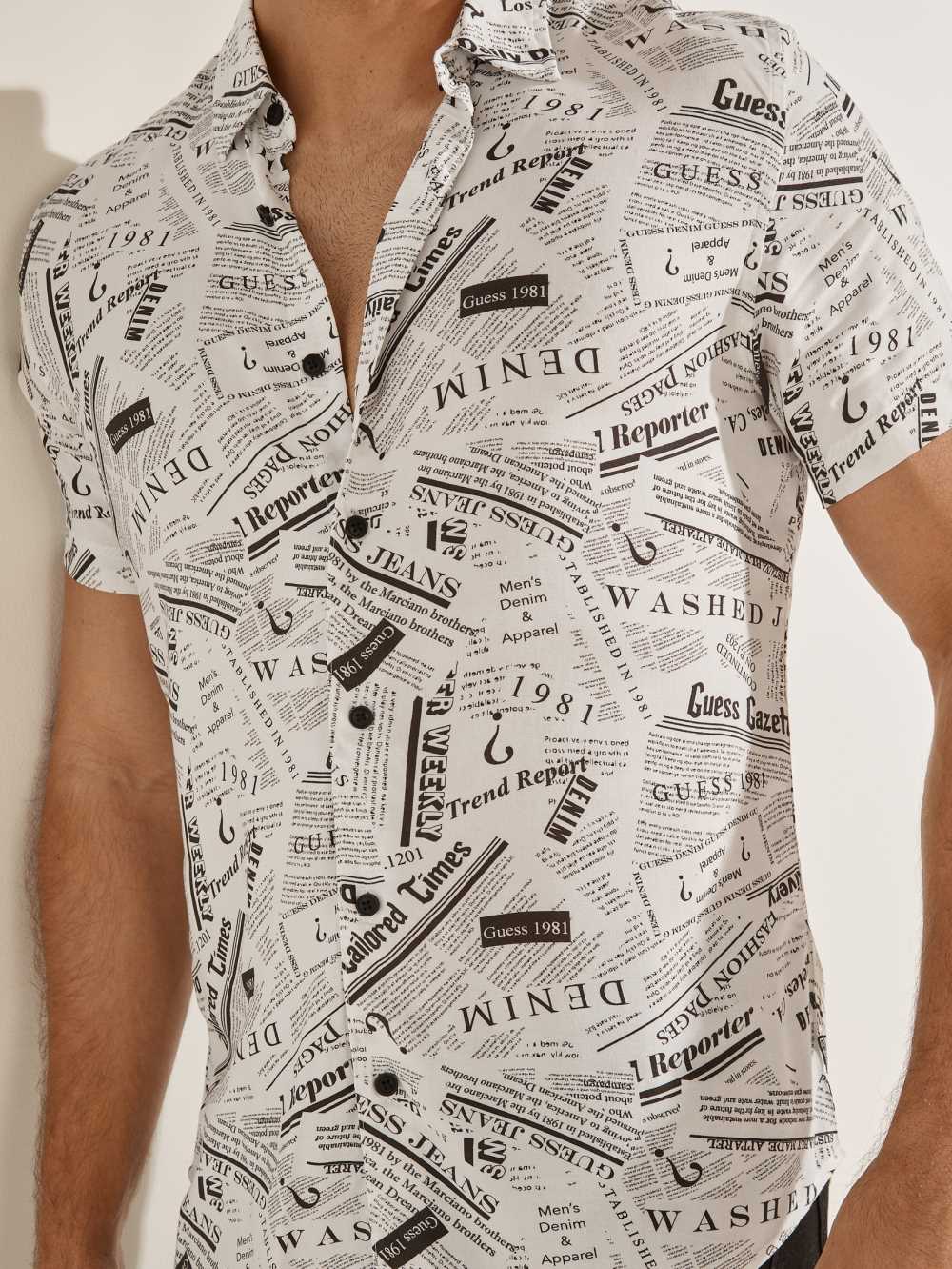Guess Rebel News Skjorta Herr Vita Blommiga | 849015-ZKF