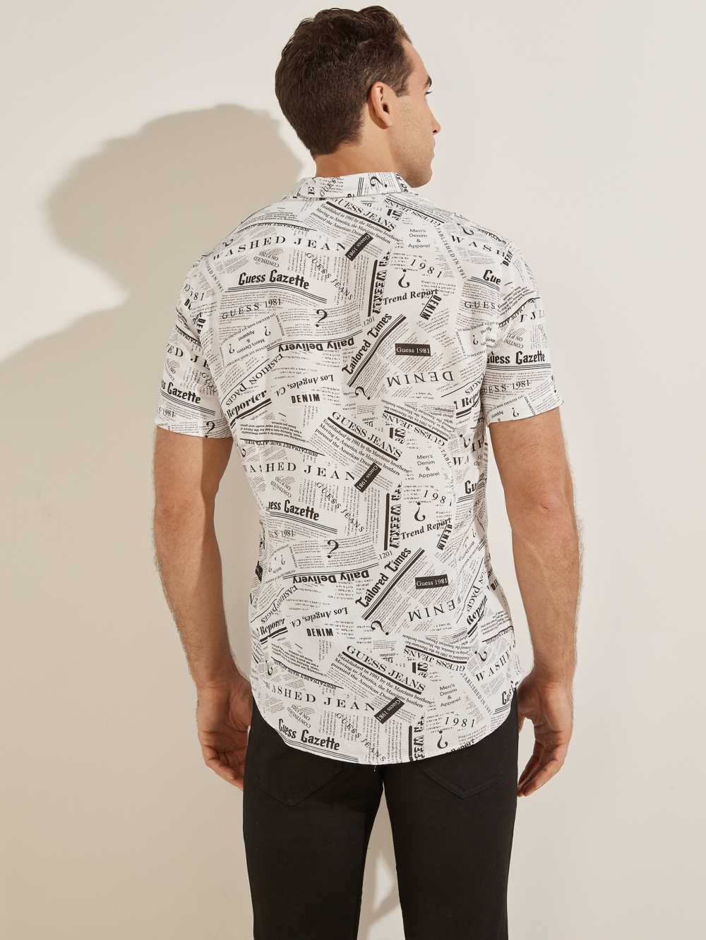 Guess Rebel News Skjorta Herr Vita Blommiga | 849015-ZKF
