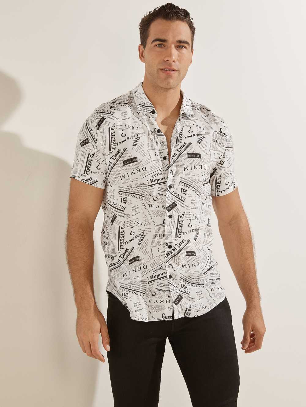 Guess Rebel News Skjorta Herr Vita Blommiga | 849015-ZKF