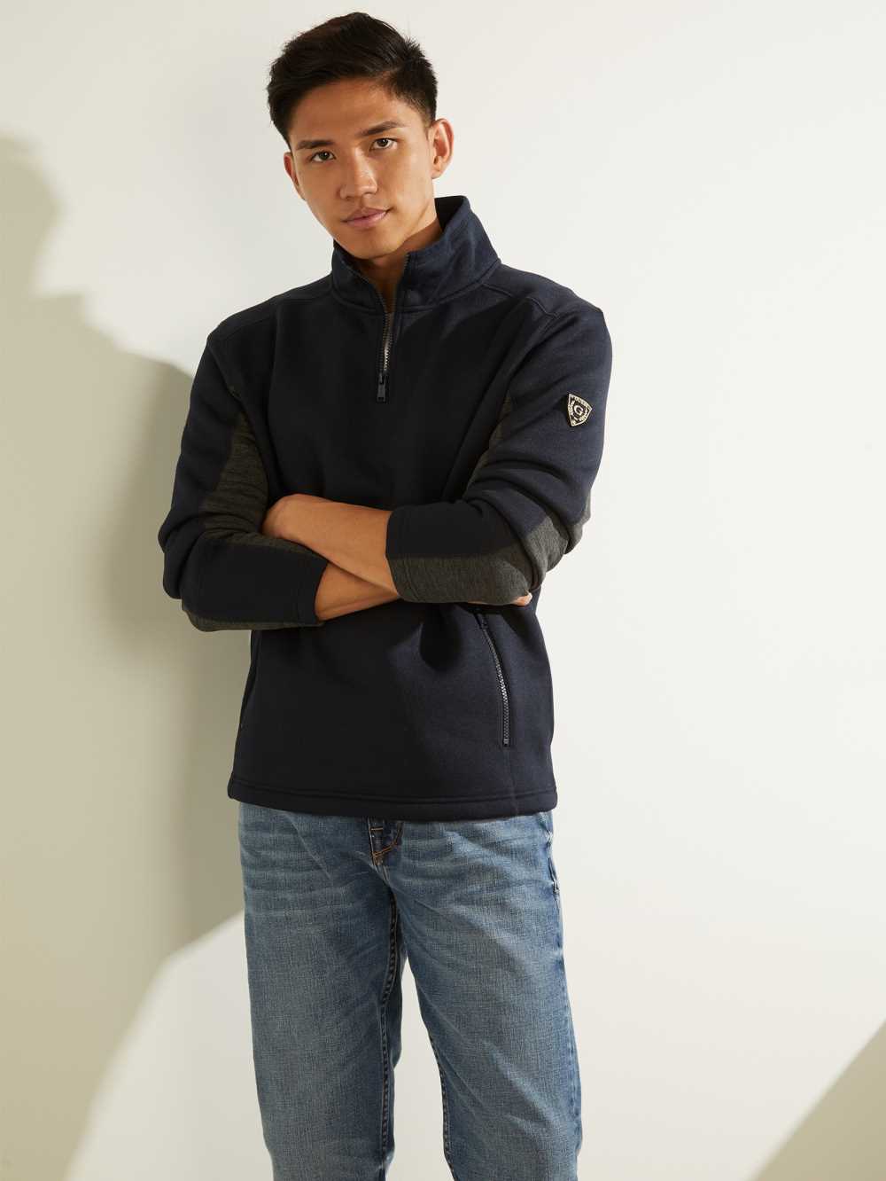 Guess Runyon Fleece Half-Zip Sweatshirt Herr Mörkblå | 281735-DZX