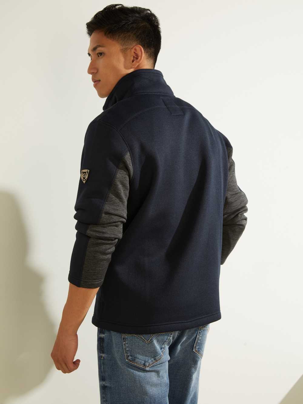 Guess Runyon Fleece Half-Zip Sweatshirt Herr Mörkblå | 281735-DZX