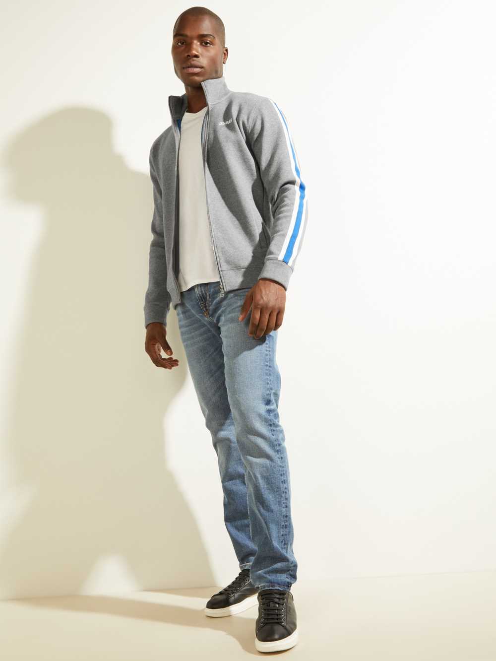 Guess Side Stripe Zip-Up Jacka Herr Ljusgrå | 097361-UVO