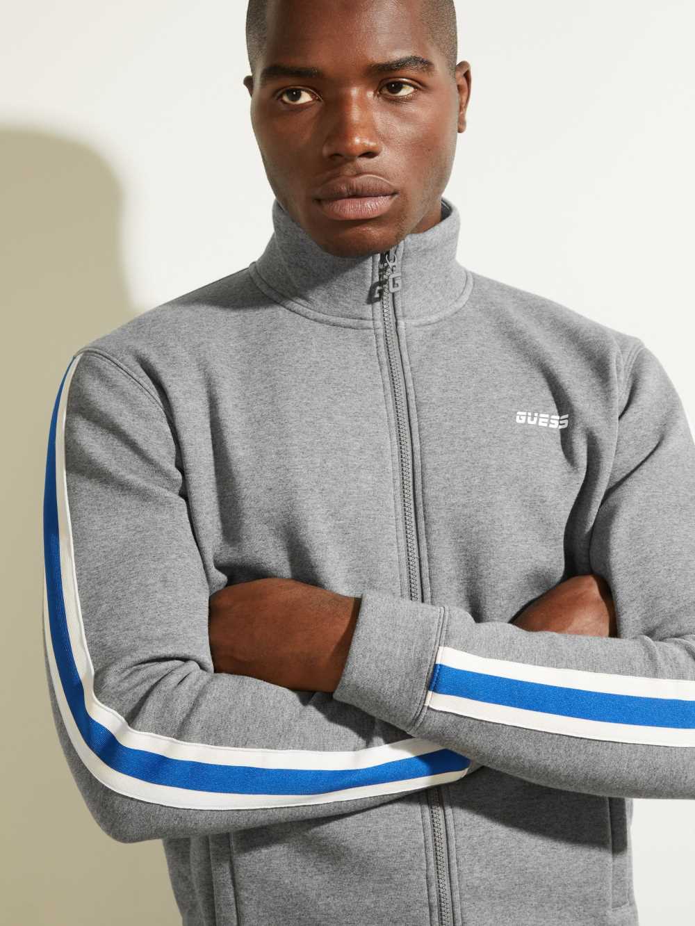 Guess Side Stripe Zip-Up Jacka Herr Ljusgrå | 097361-UVO