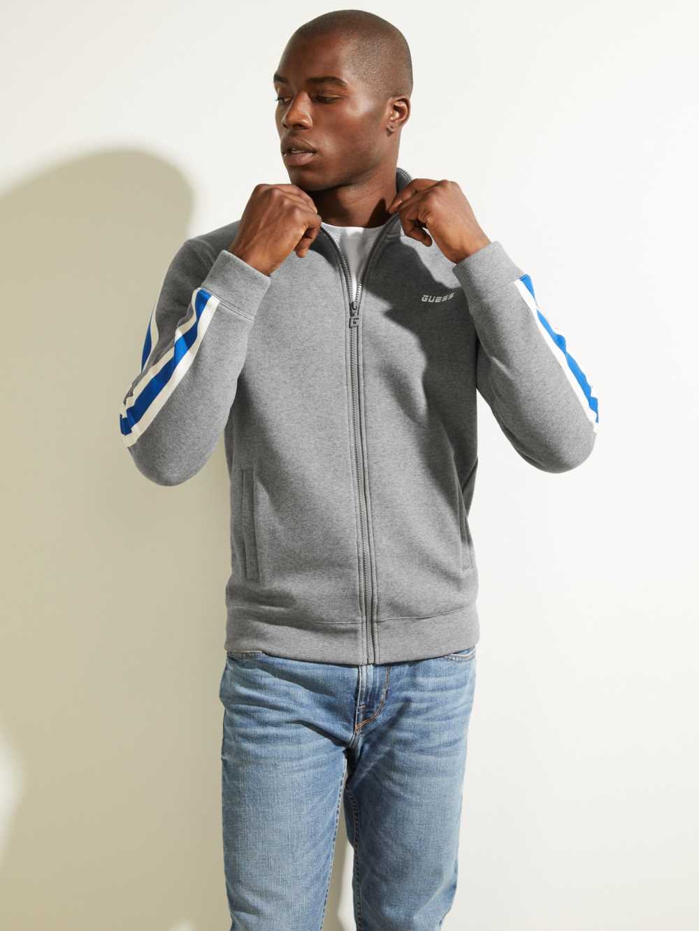 Guess Side Stripe Zip-Up Jacka Herr Ljusgrå | 097361-UVO