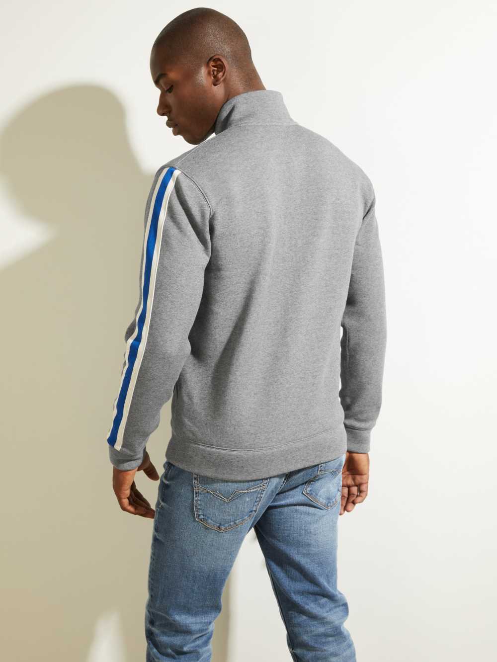 Guess Side Stripe Zip-Up Jacka Herr Ljusgrå | 097361-UVO