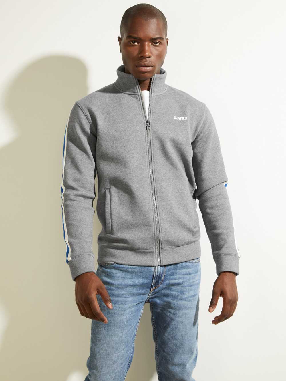 Guess Side Stripe Zip-Up Jacka Herr Ljusgrå | 097361-UVO